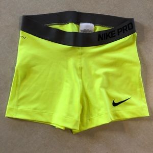 neon yellow nike pro shorts 